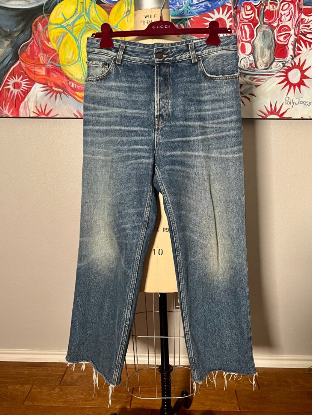 Haikure Betty Mid Blue High Rise Straight Leg Raw Hem Jeans Italy